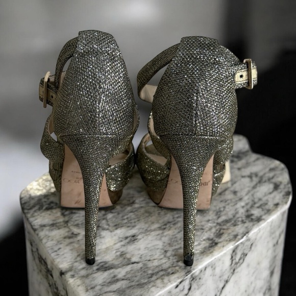 Authentic Jimmy Choo Women’s Kuki Gold Glitter Platform Stiletto Heels! 7! COA! - Picture 6 of 14